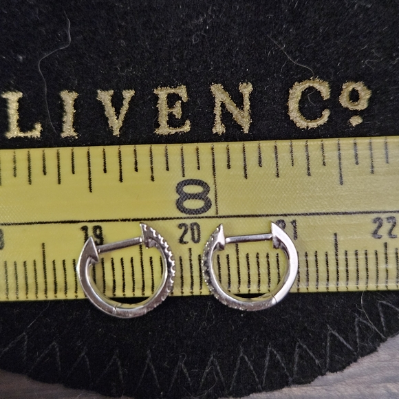 Liven Co 14K White Gold Diamond Huggies Petite Earrings - Picture 2 of 10